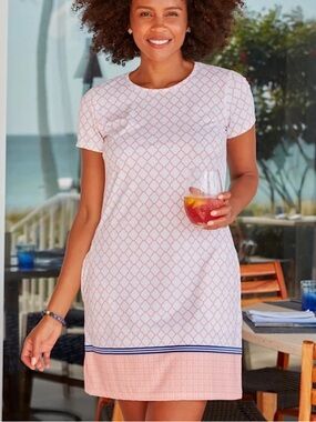Cabana Life Fisher Island Shift Dress Coral Lattice Print Women’s Medium